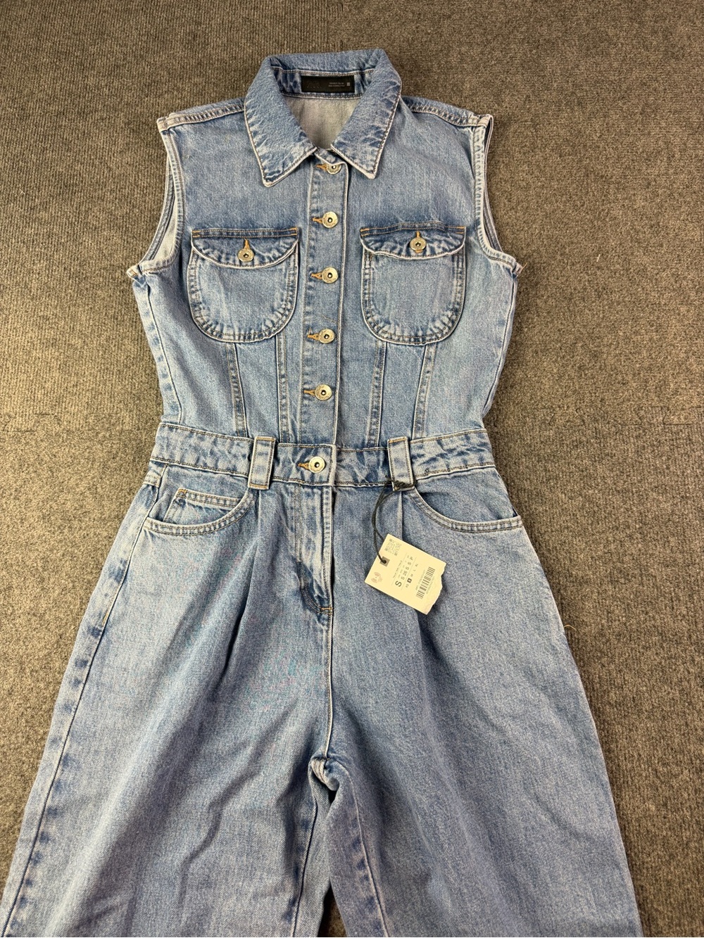 Zara Womens Cotton Balloon Denim Jumpsuit Size S Blue NWT